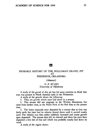 Probable History of the Holloman Gravel Pit at - Oklahoma State ...