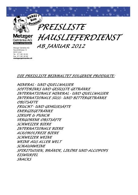Preisliste - Metzger Getränke AG