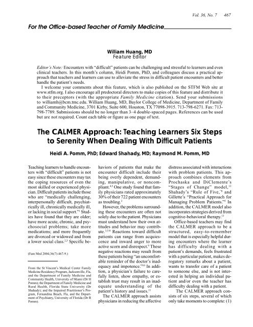 The CALMER Approach: Teaching Learners Six Steps to ... - STFM