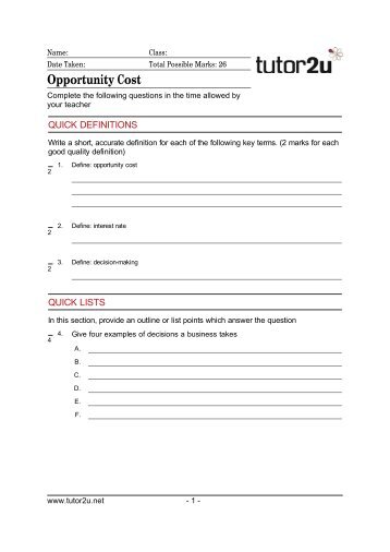 Download lesson worksheet on opportunity cost - Tutor2u