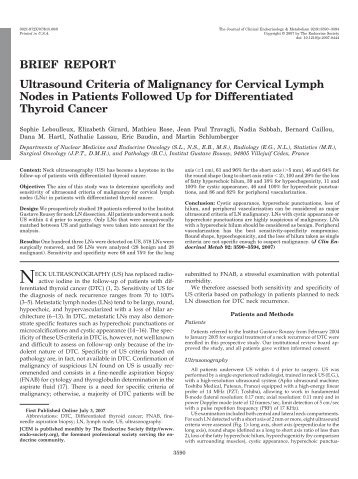 Ultrasound Criteria of Malignancy for Cervical Lymph Nodes in ...