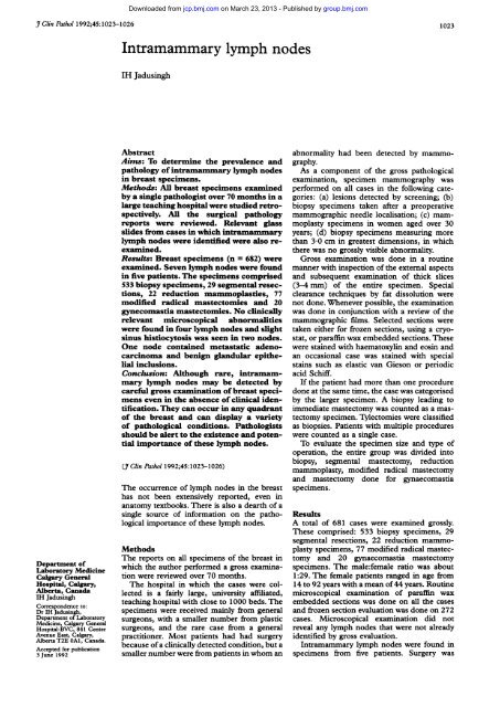 Intramammary lymph nodes - Journal of Clinical Pathology