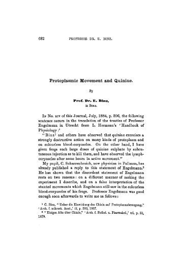 Protoplasmic Movement and Quinine. - Journal of Cell Science