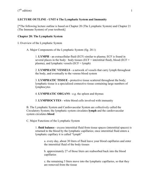 1 Lecture Outline Unit 6 The Lymphatic System And Immunity