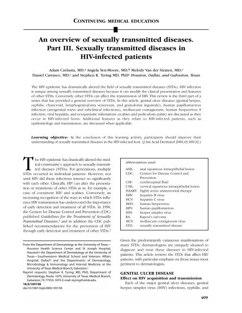 An overview of sexually transmitted diseases. Part III ... - Dermatology
