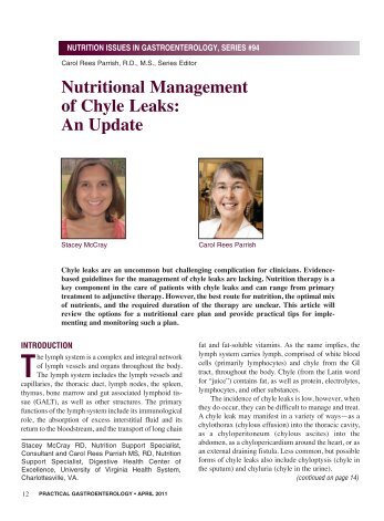Nutritional Management of Chyle Leaks: An Update - Medicine ...