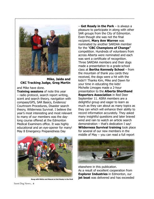 L to R - Search and Rescue Dog Association of Alberta