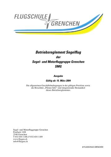 Betriebsreglement Segelflug - Flugschule Grenchen