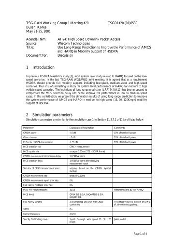 1 Introduction 2 Simulation parameters - 3GPP