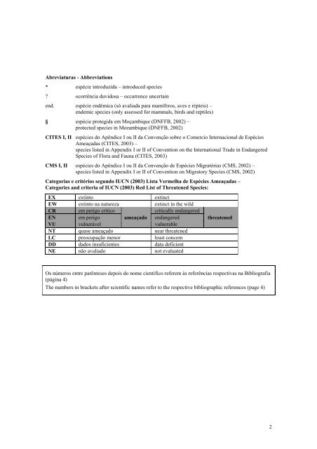 'Checklist' de Vertebrados de Moçambique Checklist of ... - Freiburg