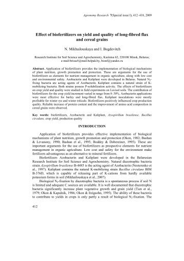 Effect of biofertilizers on yield and quality of long-fibred flax and ...