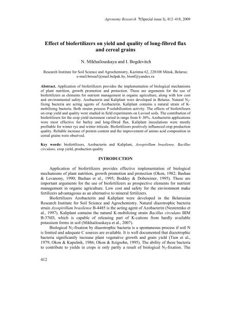 Effect of biofertilizers on yield and quality of long-fibred flax and ...