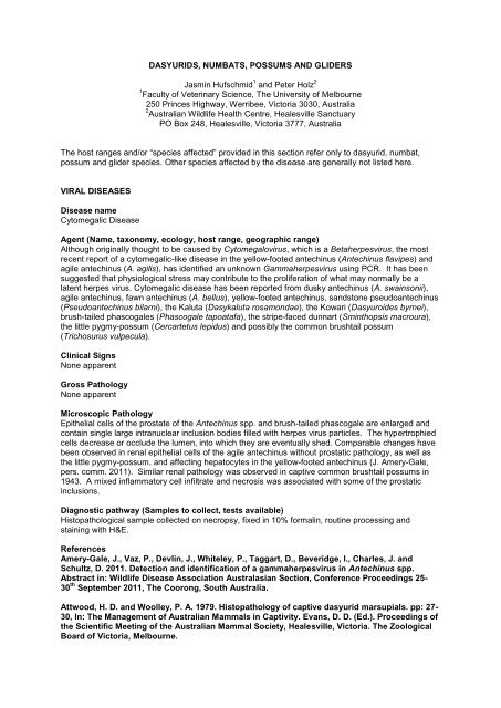 Pathology of Dasyurids - Australian Registry of Wildlife Health