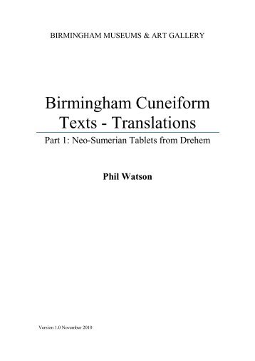 Birmingham Cuneiform Texts – Translations Part 1