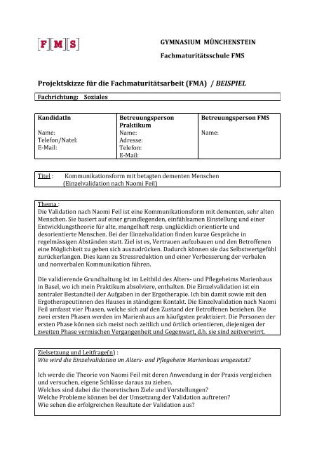 Beispiel Einer Projektskizze Im Berufsfeld Soziales Gymnasium
