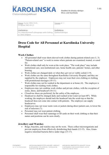 Dress Code for All Personnel at Karolinska University Hospital