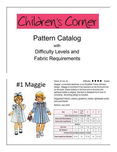 #1 Maggie Pattern Catalog - Children's Corner Patterns