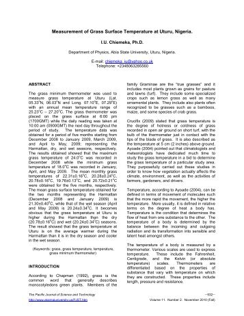 Measurement of Grass Surface Temperature at Uturu, Nigeria.