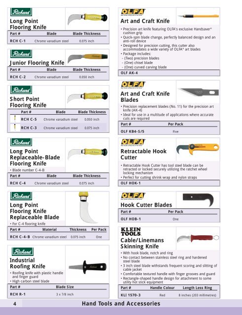 Hand Tools and Accessories Long Point Flooring Knife Short Point