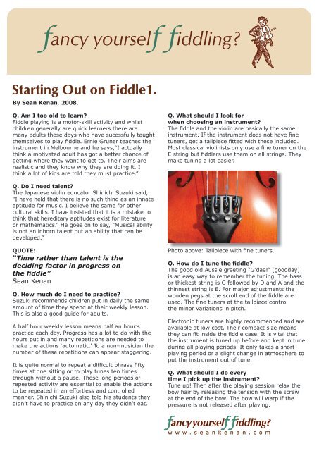 Starting Out On Fiddle - Fancy Yourself Fiddling