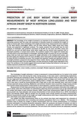 PREDICTION OF LIVE BODY WEIGHT FROM LINEAR ... - Journal