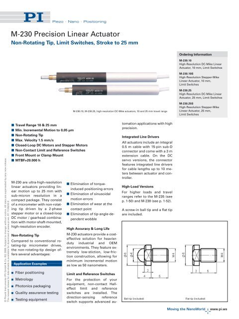 100 Nanometer Nano Precision High Resolution Linear Actuator