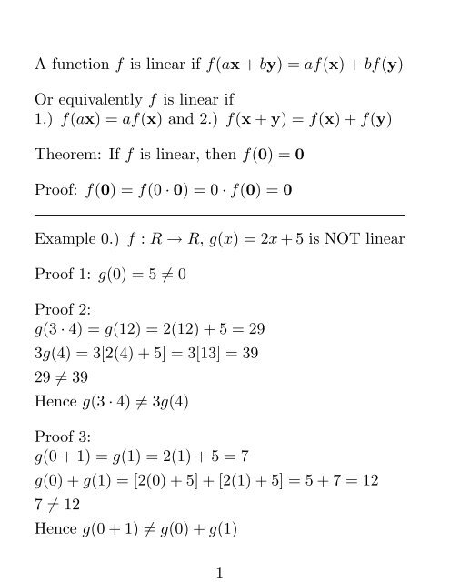 A Function F Is Linear If F Ax By Af X Bf Y Or