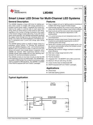 LM3466 Smart Linear LED Driver for Multi ... - Texas Instruments