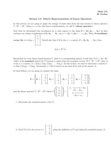 Section 4.5: Matrix Representations of Linear Operators