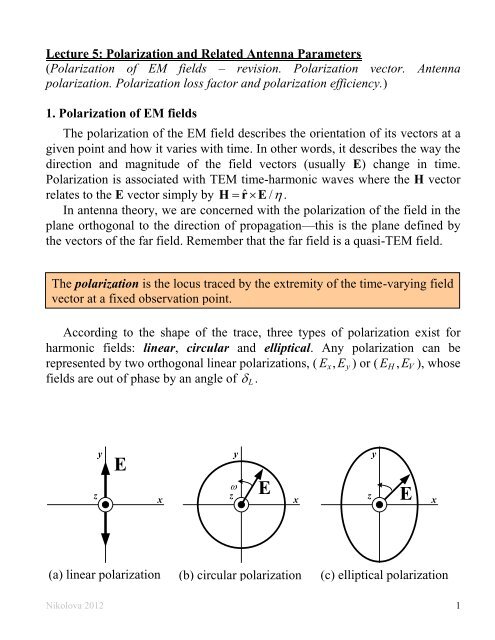 Lecture 5: Polarization and Related Antenna Parameters