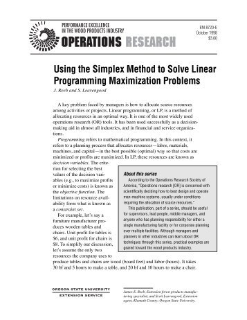 Operations Research: Using the Simplex Method to solve Linear ...