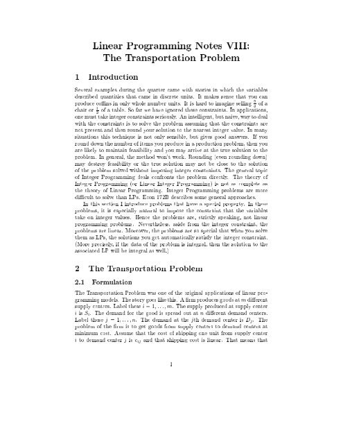 Linear Programming Notes VIII: The Transportation Problem