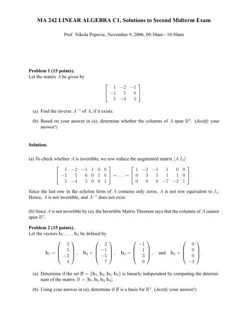 linear algebra assignment solutions