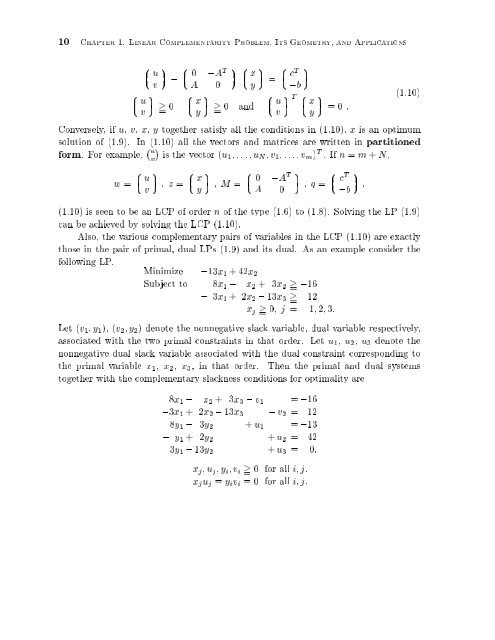 Chapter 1 LINEAR COMPLEMENTARITY PROBLEM, ITS ...