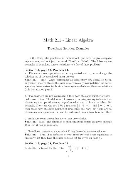 Math 211 Linear Algebra