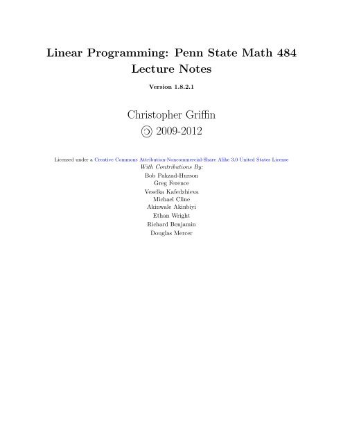 Linear Programming Lecture Notes - Penn State Personal Web Server