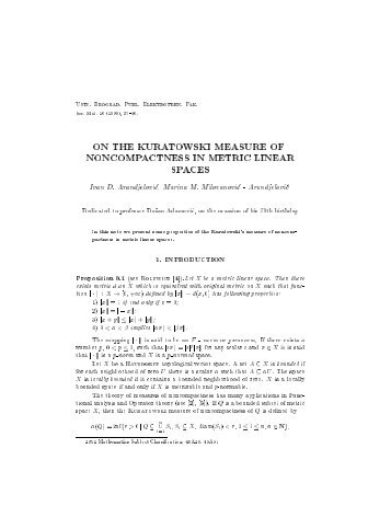 on the kuratowski measure of noncompactness in metric linear spaces