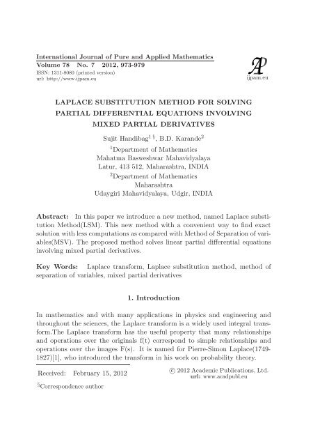 LAPLACE SUBSTITUTION METHOD FOR SOLVING PARTIAL ...