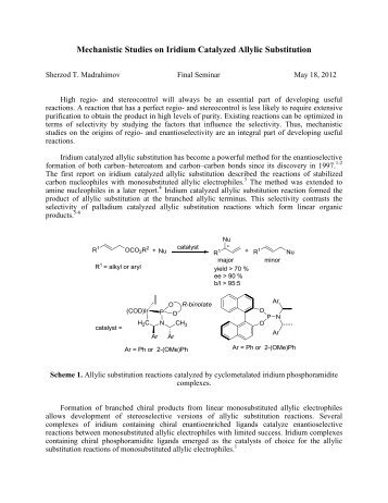 MechanisticStudies on Iridium Catalyzed Allylic Substitution