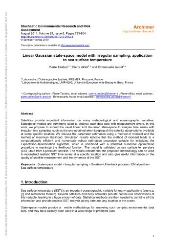 Linear Gaussian state-space model with irregular - Archimer - Ifremer