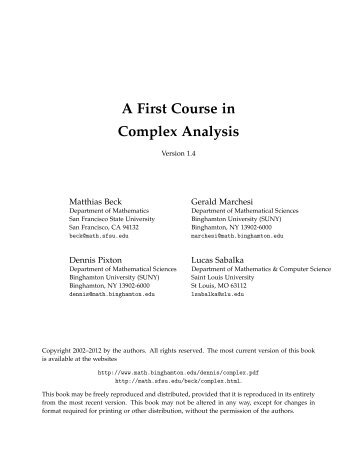 A First Course in Complex Analysis - Mathematics - San Francisco ...
