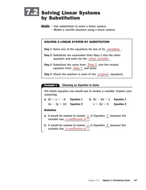 Solving Linear Systems by Substitution - Flagler County Schools