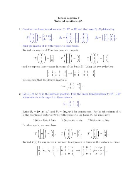 Linear algebra i tutorial solutions 5 1 consider the linear 