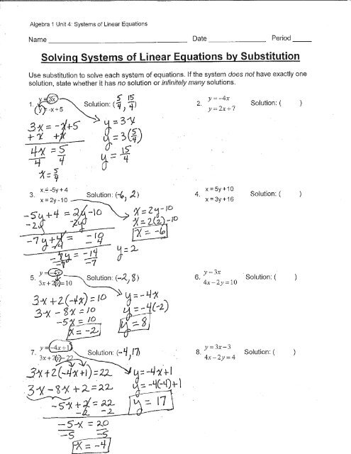 Solving Systems of Linear Equations by Substitution - mbhs algebra 1