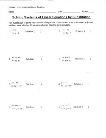 Solving Systems of Linear Equations bv Substitution - mbhs algebra 1