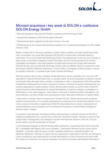 Il comunicato stampa in formato PDF per il - Solon