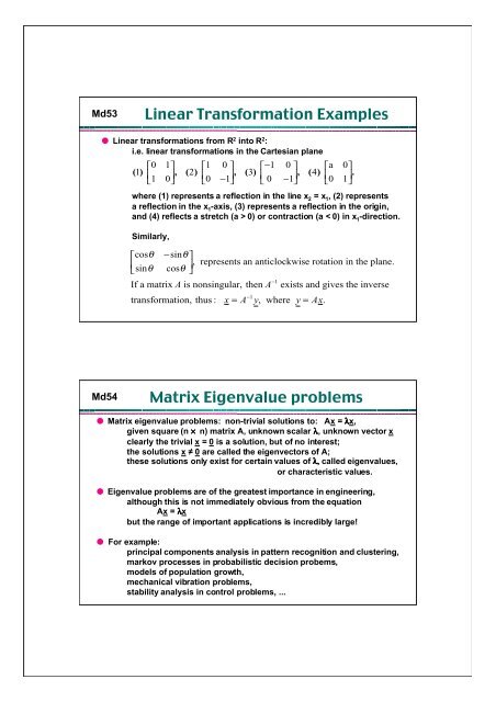 Linear transformation examples matrix eigenvalue problems