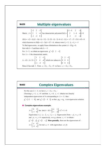 Linear Transformation Examples Matrix Eigenvalue problems