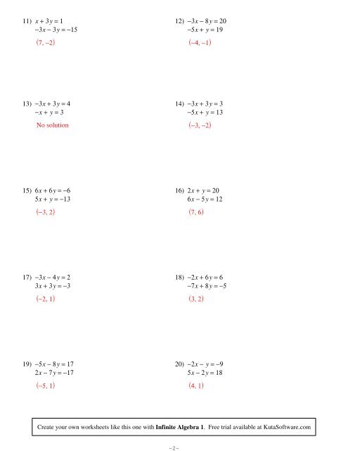 Systems of Equations Substitution - Kuta Software