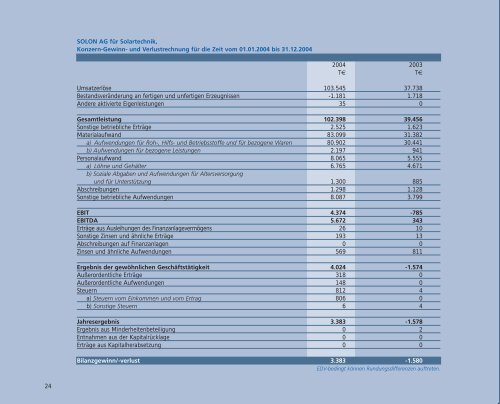 Geschäftsbericht 2004 - Solon